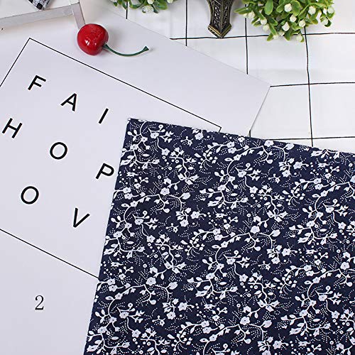 liuqingwind Quilting Fabric 7Pcs 25x25cm Floral Patchwork Cotton Fabric Plain Cloth for DIY Sewing Quilting Navy Blue