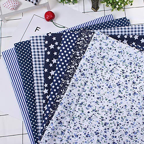 liuqingwind Quilting Fabric 7Pcs 25x25cm Floral Patchwork Cotton Fabric Plain Cloth for DIY Sewing Quilting Navy Blue