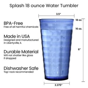 US Acrylic Splash 18 ounce Plastic Stackable Water Tumblers in 4 Coastal Colors | Value Set of 16 Drinking Cups | Reusable, BPA-free, Made in the USA, Top-rack Dishwasher Safe