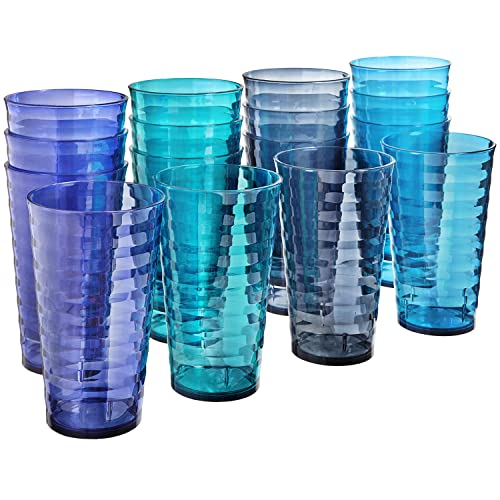 US Acrylic Splash 18 ounce Plastic Stackable Water Tumblers in 4 Coastal Colors | Value Set of 16 Drinking Cups | Reusable, BPA-free, Made in the USA, Top-rack Dishwasher Safe