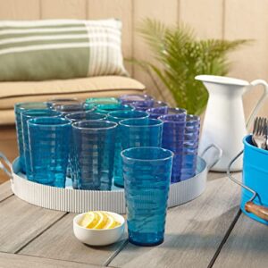 US Acrylic Splash 18 ounce Plastic Stackable Water Tumblers in 4 Coastal Colors | Value Set of 16 Drinking Cups | Reusable, BPA-free, Made in the USA, Top-rack Dishwasher Safe