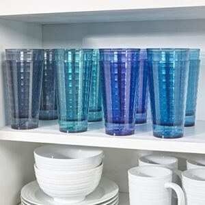 US Acrylic Splash 18 ounce Plastic Stackable Water Tumblers in 4 Coastal Colors | Value Set of 16 Drinking Cups | Reusable, BPA-free, Made in the USA, Top-rack Dishwasher Safe