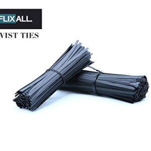 Flixall. 5 inches Twist Ties Pack of 100 - Premium Quality Reusable Black Plastic Coated Twist Ties for Bags, Cords - Bread Ties for Household