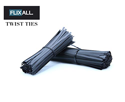 Flixall. 5 inches Twist Ties Pack of 100 - Premium Quality Reusable Black Plastic Coated Twist Ties for Bags, Cords - Bread Ties for Household