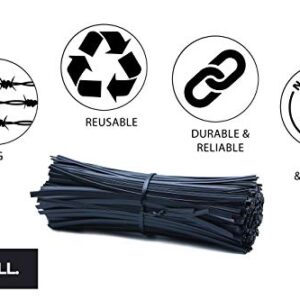 Flixall. 5 inches Twist Ties Pack of 100 - Premium Quality Reusable Black Plastic Coated Twist Ties for Bags, Cords - Bread Ties for Household