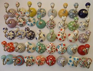 zoya - ceramic knobs assorted ceramic hooks handpainted hooks decorative hooks kitchen wall hooks batheroom hooks coat hangers towel hanger colorfull hooks (10 hooks, mix color 2)