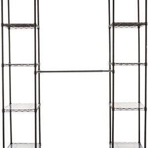 Amazon Basics Expandable Metal Hanging Storage Organizer Rack Wardrobe with Shelves, 14"-63" x 58"-72", Bronze & Collapsible Fabric Storage Cubes Organizer with Handles, Beige - Pack of 6