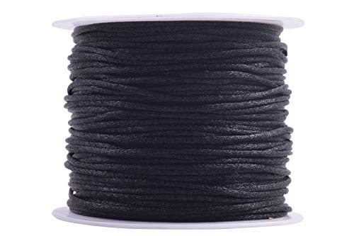 KONMAY 100 Yards 1.5mm Nylon Rattail Satin Silk Trim Cord, Bracelet Making String for Chinese Knotting, Kumihimo, Beading, Jewelry Making, Black