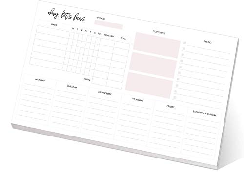 Weekly Planner Sticky Notepad / 10" x 6" Habit Tracker Repositionable Desk Pad/Motivational Weekly to-Do Pad