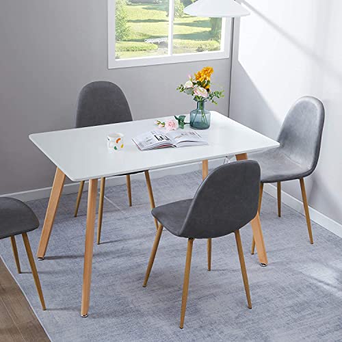 GreenForest Dining Table Modern Rectangular Top with Solid Wood Legs 47.2 x 27.6 x 30 inch, Kitchen Table for Dining Room, White