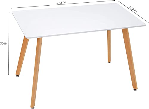 GreenForest Dining Table Modern Rectangular Top with Solid Wood Legs 47.2 x 27.6 x 30 inch, Kitchen Table for Dining Room, White