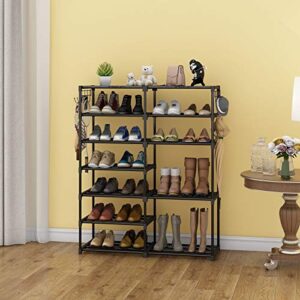 Tribesigns Shoe Shelf Shoe Storage Organizer with Side Hooks For Entryway, 24-30 Pairs Metal Shoe Rack Taller Shoes Boots Organizer