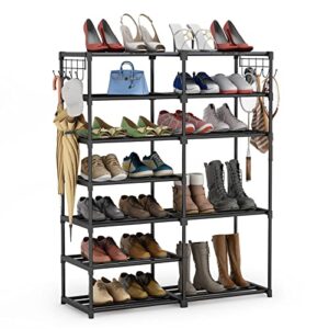 tribesigns shoe shelf shoe storage organizer with side hooks for entryway, 24-30 pairs metal shoe rack taller shoes boots organizer