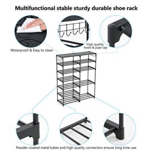 Tribesigns Shoe Shelf Shoe Storage Organizer with Side Hooks For Entryway, 24-30 Pairs Metal Shoe Rack Taller Shoes Boots Organizer