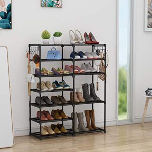 Tribesigns Shoe Shelf Shoe Storage Organizer with Side Hooks For Entryway, 24-30 Pairs Metal Shoe Rack Taller Shoes Boots Organizer