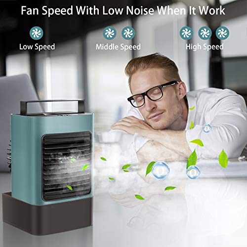 OVPPH Portable Air Conditioner, Personal Air Cooler Fan Mini Evaporative Cooler Desk Table Fan, Quiet Air Circulator Humidifier Misting Fan with 3 Speeds for Home Bedroom Office (Amry Green)