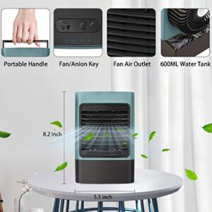 OVPPH Portable Air Conditioner, Personal Air Cooler Fan Mini Evaporative Cooler Desk Table Fan, Quiet Air Circulator Humidifier Misting Fan with 3 Speeds for Home Bedroom Office (Amry Green)