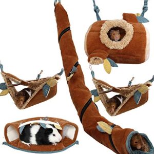 seis 5 pcs forest sugar glider hanging cage accessories set leaf wood design small animal hammock channel ropeway nest tree stump for hamster guinea pig rat gerbil squirrel birds parrot (5 pcs)