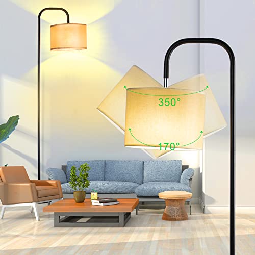 Floor Lamp Standing Floor Arc Floor Lamps Rotated Head 9W 3CCT LED Bulb Mid Century,Modern Standing Lamp Modern Lamp for Living Room Bedroom Office -Linen Lampshade Arched Tall Pole Bright Lamp Black