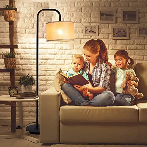 Floor Lamp Standing Floor Arc Floor Lamps Rotated Head 9W 3CCT LED Bulb Mid Century,Modern Standing Lamp Modern Lamp for Living Room Bedroom Office -Linen Lampshade Arched Tall Pole Bright Lamp Black