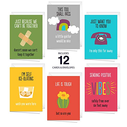 Motivational Quarantine Greeting Cards/Set Of 12 Day Brightening Cards / 5" x 7" Bright Encouraging Cards For COVID-19