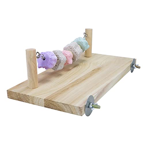 Pet Wood Perch Platform Springboard with Mineral Stone Molar Toy for Chinchilla Guinea Pig Rat Parrot Bird