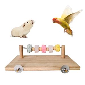 Pet Wood Perch Platform Springboard with Mineral Stone Molar Toy for Chinchilla Guinea Pig Rat Parrot Bird