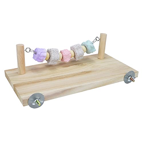 Pet Wood Perch Platform Springboard with Mineral Stone Molar Toy for Chinchilla Guinea Pig Rat Parrot Bird