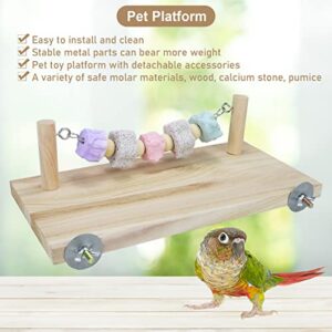 Pet Wood Perch Platform Springboard with Mineral Stone Molar Toy for Chinchilla Guinea Pig Rat Parrot Bird