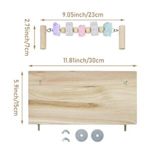 Pet Wood Perch Platform Springboard with Mineral Stone Molar Toy for Chinchilla Guinea Pig Rat Parrot Bird