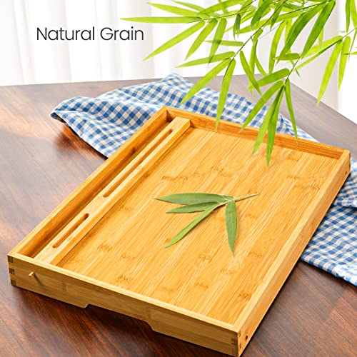 Bamboo Bed Tray Table, Large Breakfast Tray - 21.7x14 Inch with Folding Legs, Multipurpose Serving Tray Use As Portable Laptop Tray, Snack Tray, Platter Tray for Working, Eating, Reading by Pipishell