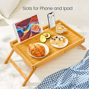 Bamboo Bed Tray Table, Large Breakfast Tray - 21.7x14 Inch with Folding Legs, Multipurpose Serving Tray Use As Portable Laptop Tray, Snack Tray, Platter Tray for Working, Eating, Reading by Pipishell