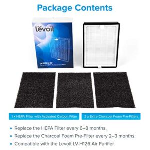 LEVOIT Air Purifier for Bedroom, HEPA Filter & Air Purifier Replacement Filter, Compatible with LV-H126 Air Purifier, Include 1 True HEPA and Activated Carbon Set, 3 Extra Pre-Filters, LV-H126-RF