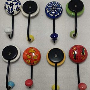 ZOYA - CERAMIC KNOBS Assorted Ceramic Hooks Handpainted Hooks Decorative Hooks Kitchen Wall Hooks Batheroom Hooks Coat Hangers Towel Hanger Colorfull Hooks (3 Hooks, Mix Color 1)