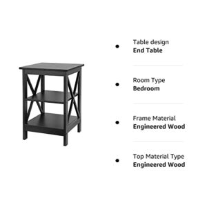 SUPER DEAL 3-Tier End Table with Storage Shelves Versatile X-Design Sofa Side Table for Living Room Bedroom Apartment Small Space, Black