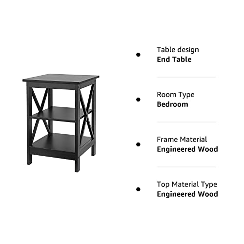 SUPER DEAL 3-Tier End Table with Storage Shelves Versatile X-Design Sofa Side Table for Living Room Bedroom Apartment Small Space, Black