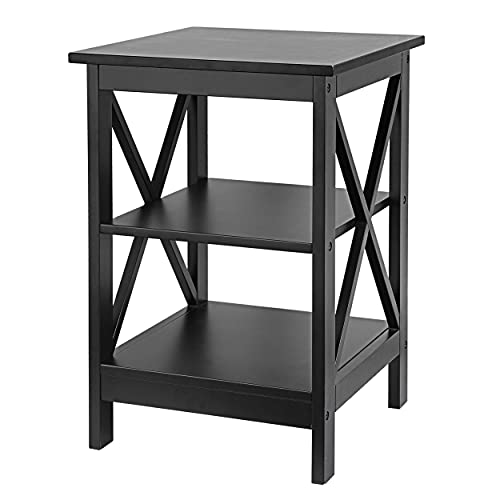 SUPER DEAL 3-Tier End Table with Storage Shelves Versatile X-Design Sofa Side Table for Living Room Bedroom Apartment Small Space, Black