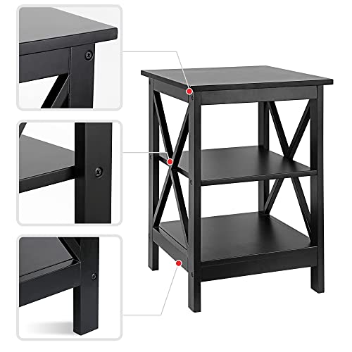 SUPER DEAL 3-Tier End Table with Storage Shelves Versatile X-Design Sofa Side Table for Living Room Bedroom Apartment Small Space, Black