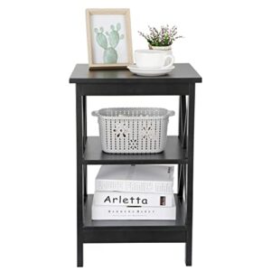 SUPER DEAL 3-Tier End Table with Storage Shelves Versatile X-Design Sofa Side Table for Living Room Bedroom Apartment Small Space, Black