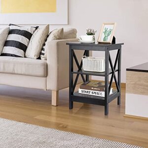 SUPER DEAL 3-Tier End Table with Storage Shelves Versatile X-Design Sofa Side Table for Living Room Bedroom Apartment Small Space, Black