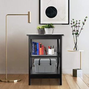 SUPER DEAL 3-Tier End Table with Storage Shelves Versatile X-Design Sofa Side Table for Living Room Bedroom Apartment Small Space, Black