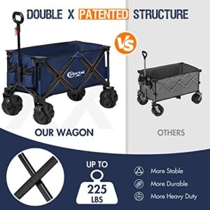 PORTAL Collapsible Folding Utility Wagon, Foldable Wagon Carts Heavy Duty, Large Capacity Beach Wagon with All Terrain Wheels, Outdoor Portable Wagon for Camping, Garden, Shopping, Groceries, Blue