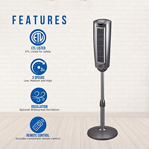 Lasko Oscillating Tower Fan, Remote Control, 3 Speeds, for Bedroom, Kitchen, Office, 36", Black, 2511 & 2535 52" Oscillating Pedestal Fan, 52 Inch, Silver Gray