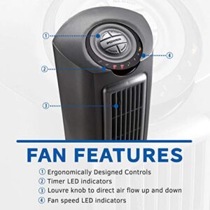 Lasko Oscillating Tower Fan, Remote Control, 3 Speeds, for Bedroom, Kitchen, Office, 36", Black, 2511 & 2535 52" Oscillating Pedestal Fan, 52 Inch, Silver Gray