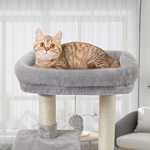 FISH&NAP Cute Cat Tree Kitten Cat Tower for Indoor Cat Condo Sisal Scratching Posts with Jump Platform Cat Furniture Activity Center Play House Grey