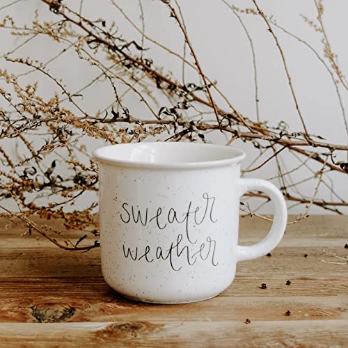 Sweet Water Decor Fall Coffee Mugs | Seasonal 16oz Ceramic Campfire Coffee Cup | Microwave & Dishwasher Safe Autumn Mug Great for Halloween, Pumpkin Spice Lattes & Thanksgiving (Sweater Weather)