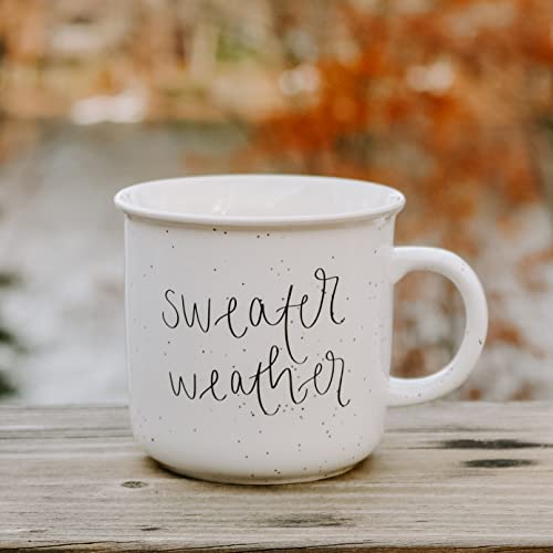 Sweet Water Decor Fall Coffee Mugs | Seasonal 16oz Ceramic Campfire Coffee Cup | Microwave & Dishwasher Safe Autumn Mug Great for Halloween, Pumpkin Spice Lattes & Thanksgiving (Sweater Weather)