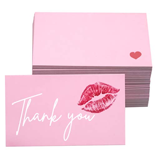 RXBC2011 Thank You for Your Purchase Cards red lips Kiss sweet Package Insert for online business Pack of 100, Pink