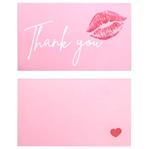 RXBC2011 Thank You for Your Purchase Cards red lips Kiss sweet Package Insert for online business Pack of 100, Pink