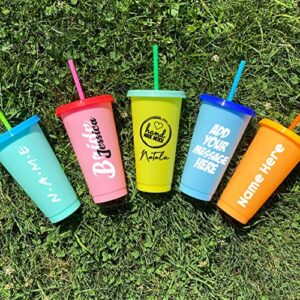 Color Changing Cups, 24oz 5 Reusable Cold Drink Cups with Lids and Straws Summer Coffee Tumblers Party Cup for Adults